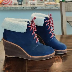 Caslon Blue Suede Wedge Booties